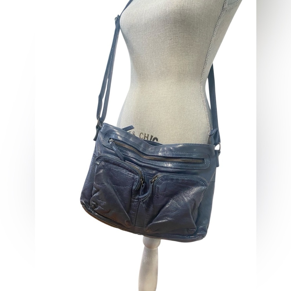 Blue Italian Leather Vera Pello-Blue Crossbody Bag With Slouchy Design